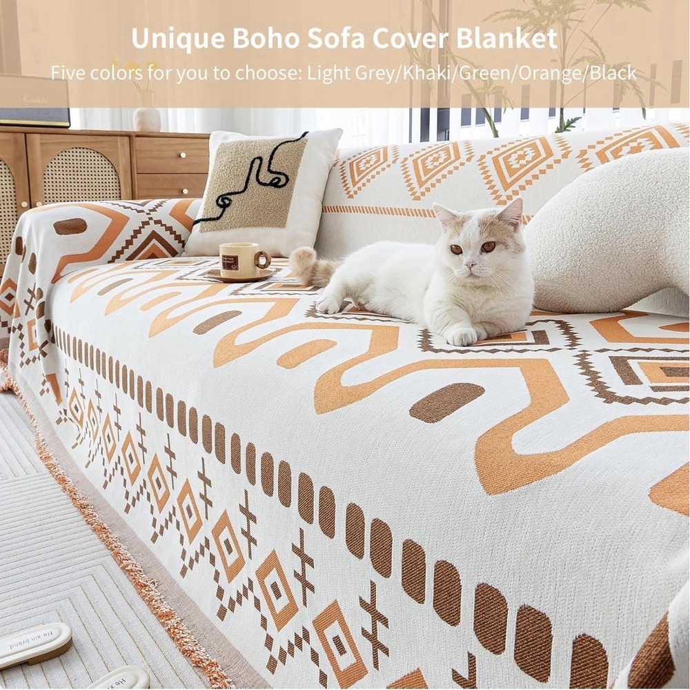 Boho Chenille Couch Covers Bohemia Sofa Pet Friendy SlipCovers Orange(71x102) - Picture 8 of 9